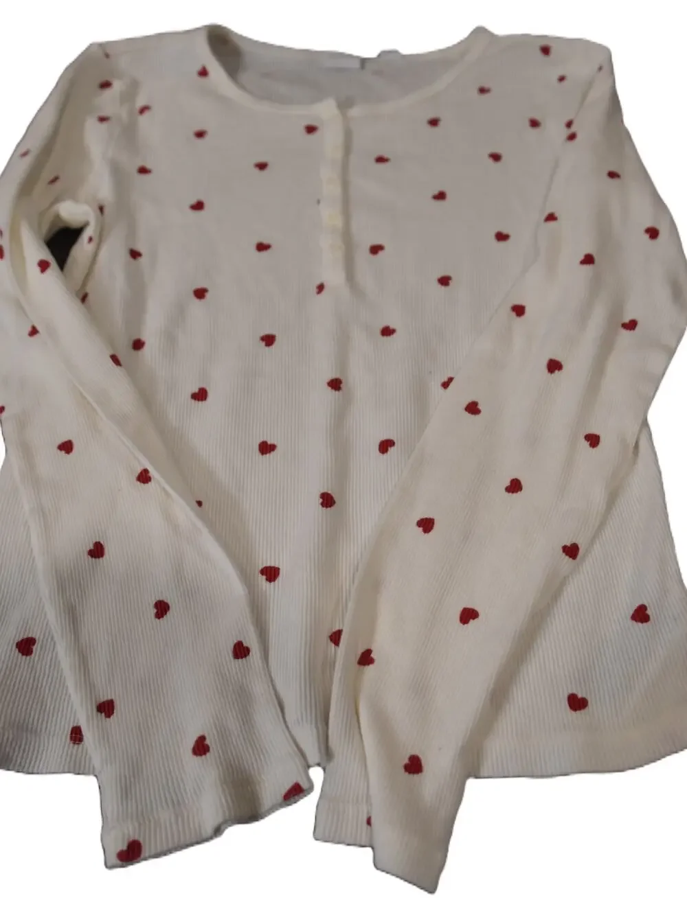 Gap Kids Ribbed Long Sleeve Henley, White with Red Hearts, Girl's XXL 14/16, LN